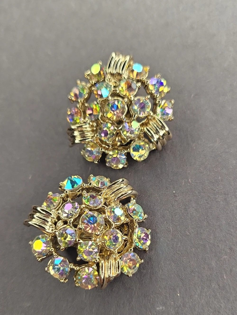 Gold-Tone Aurora Crystal Cluster Clip Earrings
